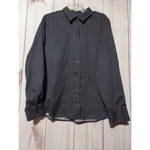 Foxcroft for Appleseeds Womens 16 Navy Blue Polka Dot Wrinkle Free Cotton Shirt